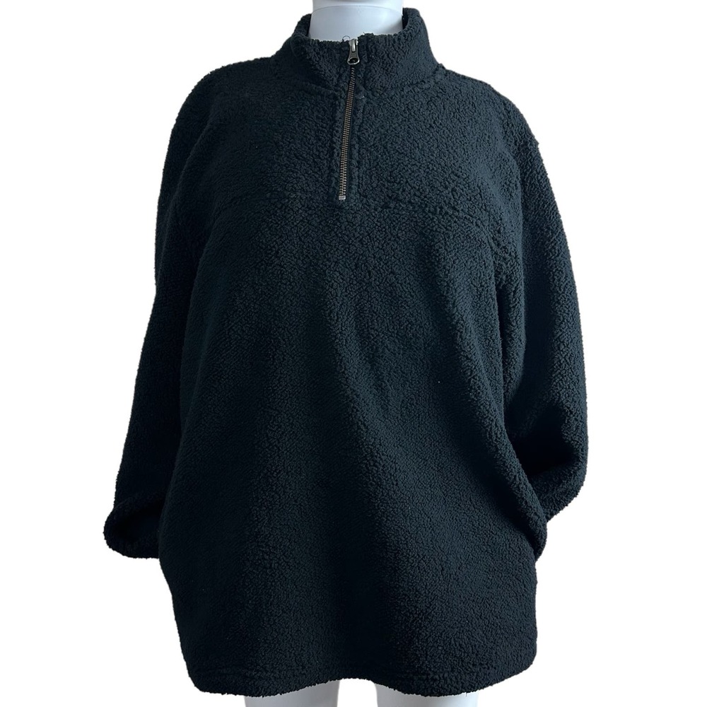 Wallin & Bros Medium Black Faux Shearling 1/4 zip Pull Over